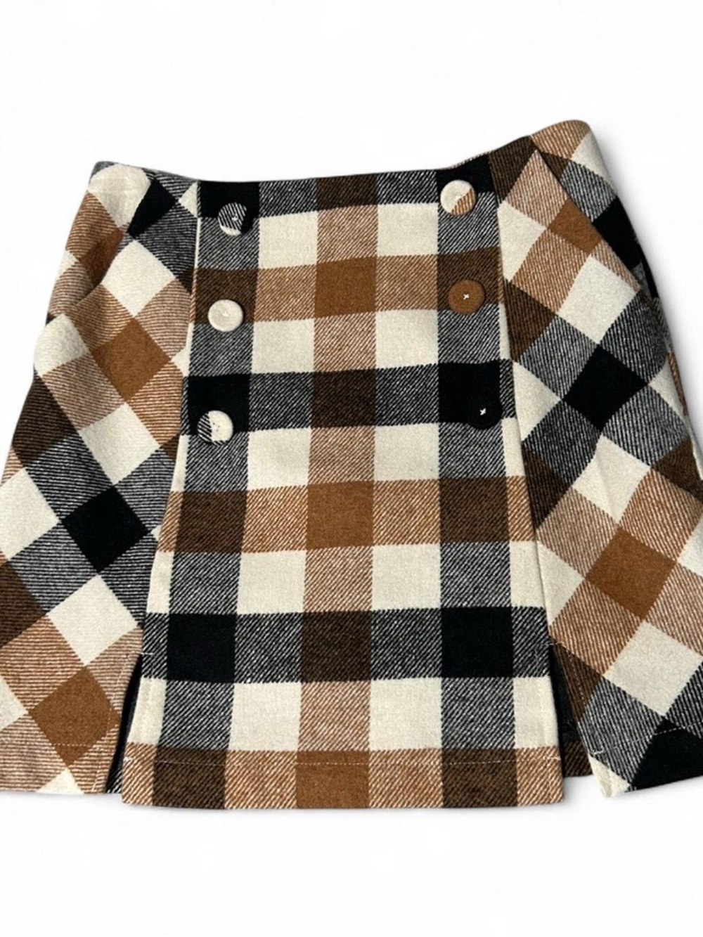 Forever 21 Brown Black Cream Plaid Double-Breasted Mini Skirt